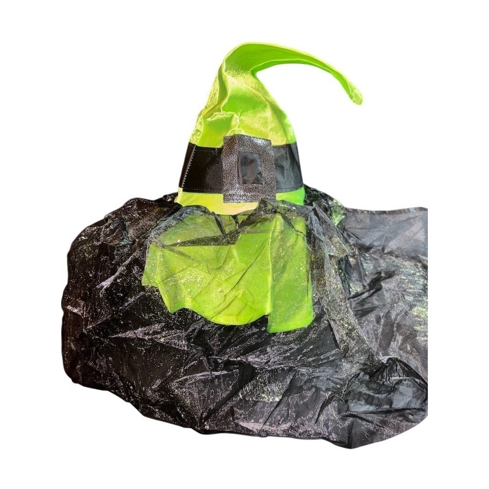 Witch Hat Attached Tulle Veil Skirt Adult Unisex One Size Green Black Halloween